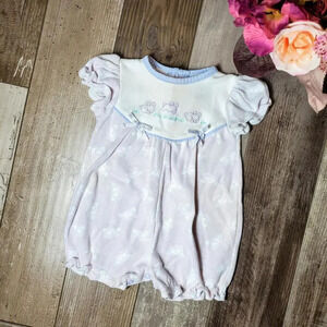 Little Miracles Baby Girl Purple & White 3/6M Spring Bunny Rabbit Bubble Romper